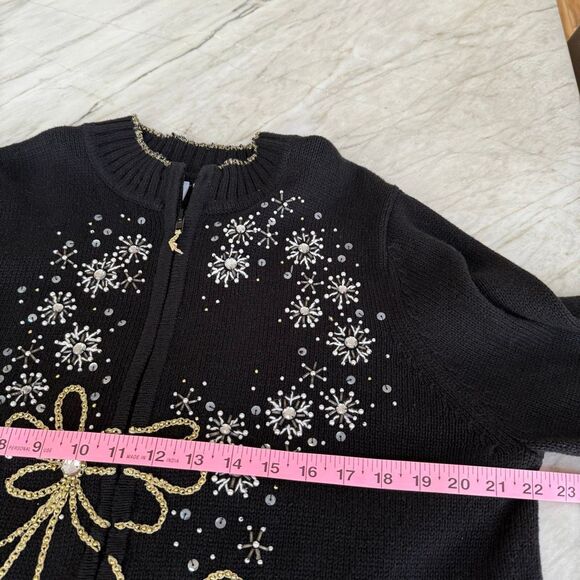 Kim Rogers vintage ramie/cotton Christmas beaded cardigan sweater size XL - Picture 5 of 6